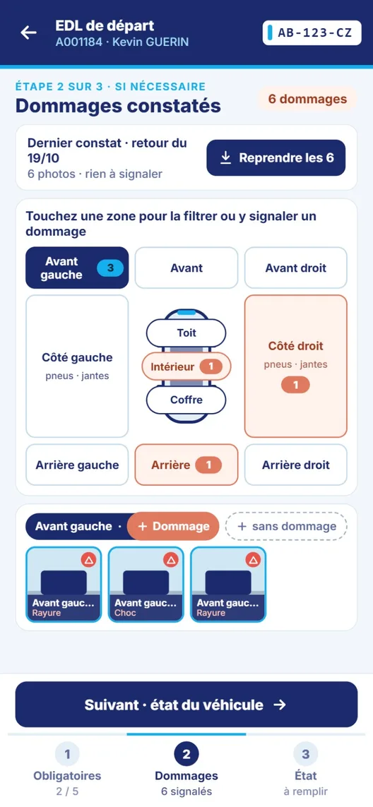 Application état des lieux : Dommages constatés